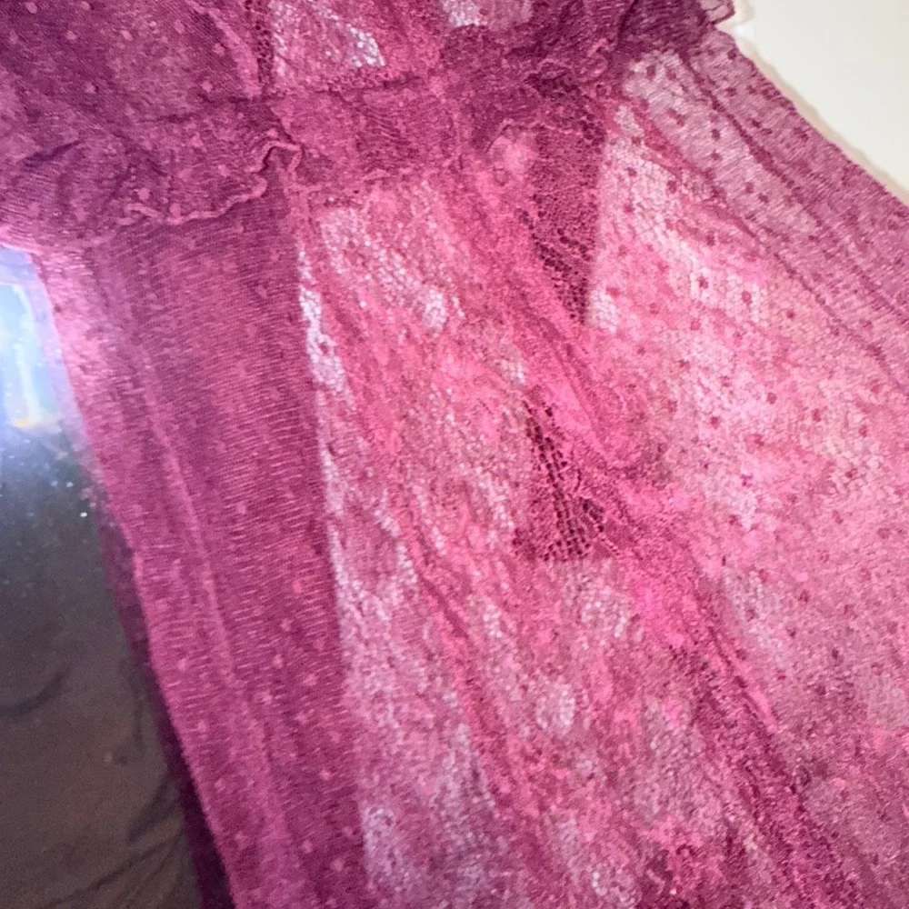 Pieces Burgundy Lace Sheer Mini‎ Dress Womens M